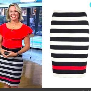 NWT Diane von Furstenberg Women's 4 Koto Striped Pencil Skirt Black/Taupe/Red